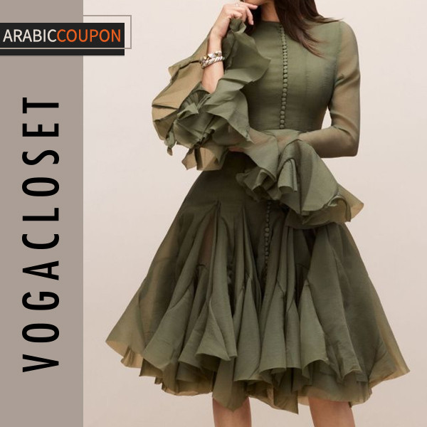 Sunfere Green Midi Ruffle Dress
