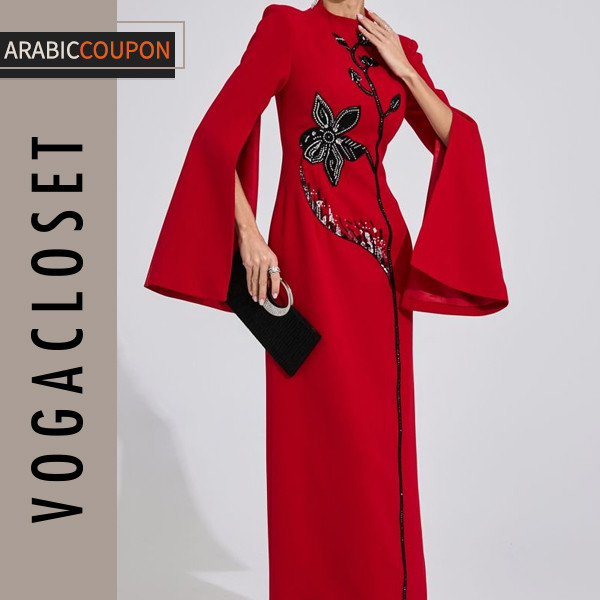 Catchall Red Maxi Dress with Glitter Embroidery Catchall Red Maxi Dress with Glitter Embroidery