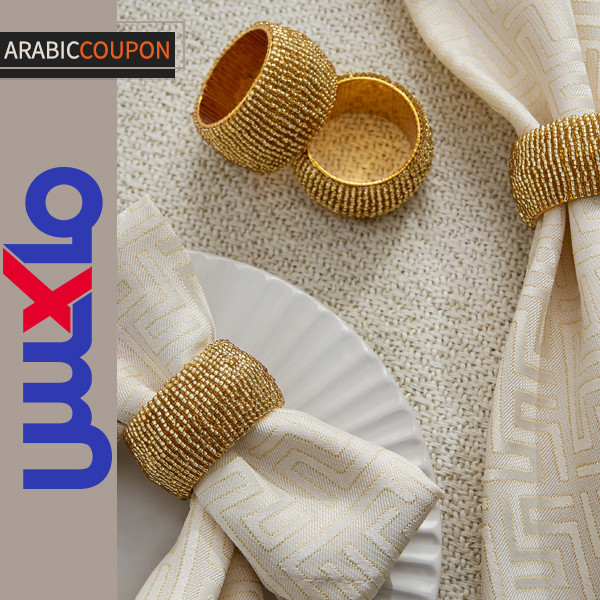 حلقات مناديل ذهبية مزينة بالخرز