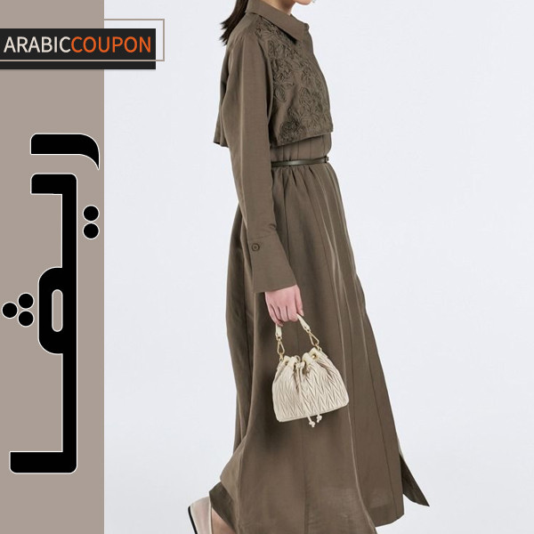 فستان ريفا بتصميم قميص بحزام وتطريزات