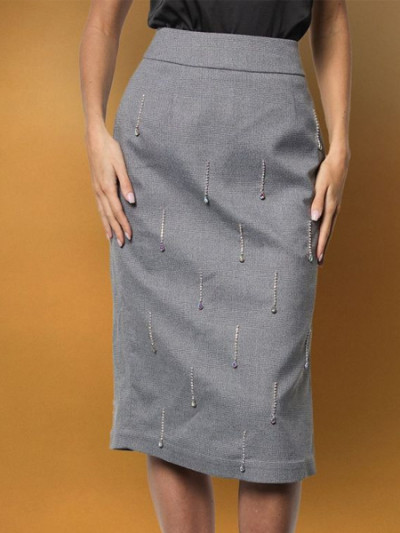 55% off on grey Coast Fashion beaded midi skirt and save even more with Vogacloset promo code