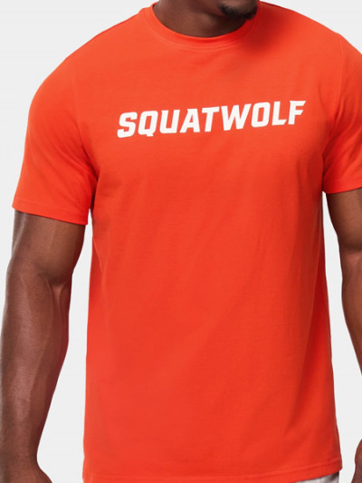 Buy Squat Wolf Wordmark T-shirt with Printed Logo & Orange color and save 65% with Black Friday offers and Squat Wolf promo code