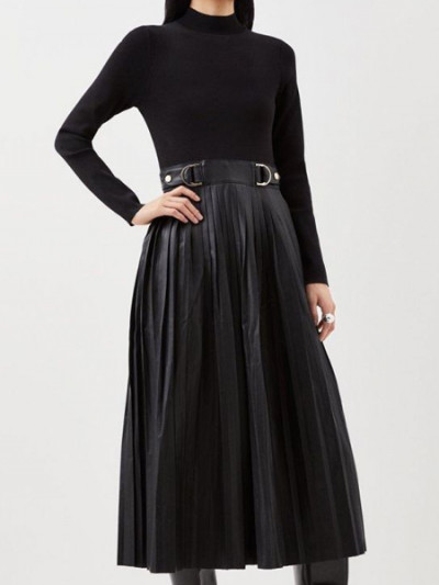 Get the biggest discount of 75% on Karen Millen pleated leather skirt dress with sweater using VogaCloset coupon