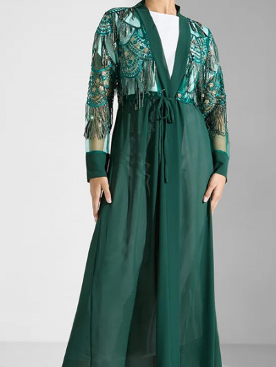 Khizana Green Embroidered Abaya with 76% OFF with Saudi National Day offers and Namshi promo code