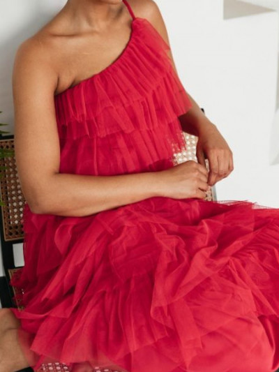 Shop Anaya With Love Pink Chiffon Ruffle Dress at discounted price with VogaCloset coupon and 58% Sale