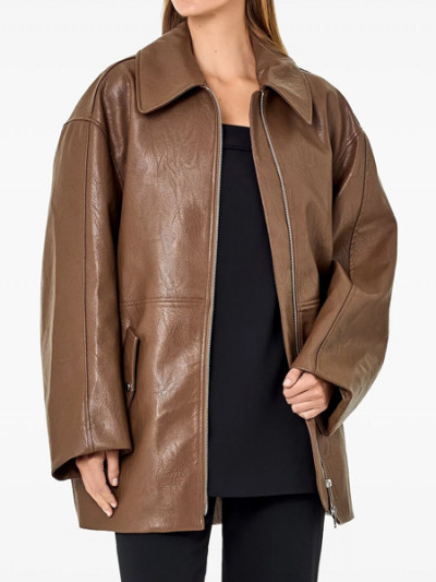 Unbeatable chance with 94% Farfetch deal on Nicholas leather jacket in brown color plus Farfetch coupon